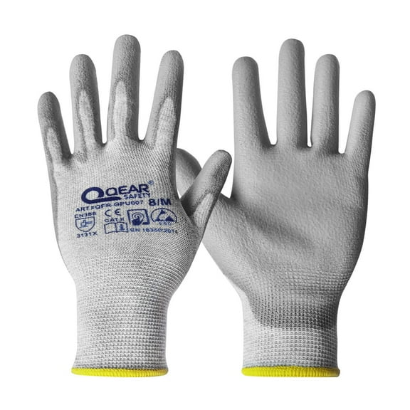 Qear 12-Pair Anti-Static Work Safety Gloves, Thin PU Coated, Lightweight, Medium