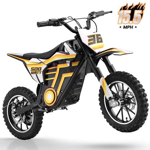 QEASET 36 V MINI Electric Dirt Rocket, 500 W Motorized Dirt Bikes, 15 MPH Off-Road Ride with Dual Suspension, Yellow