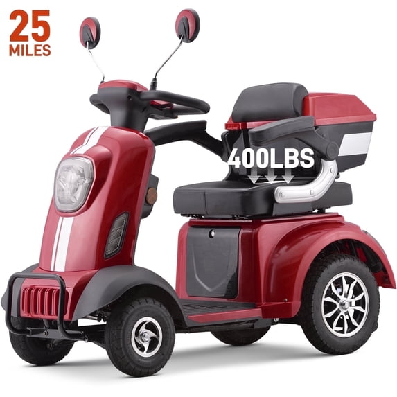 Arshin 400lbs Heavy Duty Mobility Scooters for Seniors,All Terrain 500W Electric Powered Wheelchair Device for Travel,Handicap Scooter,Bariatric Mobility Scooter(Red)