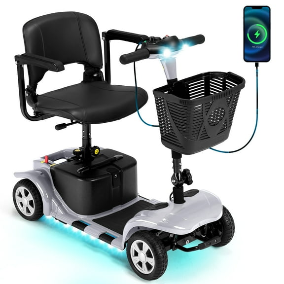 QEASET 4 Wheels Mobility Scooter for Seniors, Electric Folding Wheelchair Device for Travel, Silver