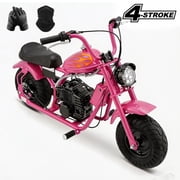 QEASET 40cc Gas Power 4 Stroke Mini Pit Dirt Bike Pull Start for Tweens with 6 Wheels, PINK