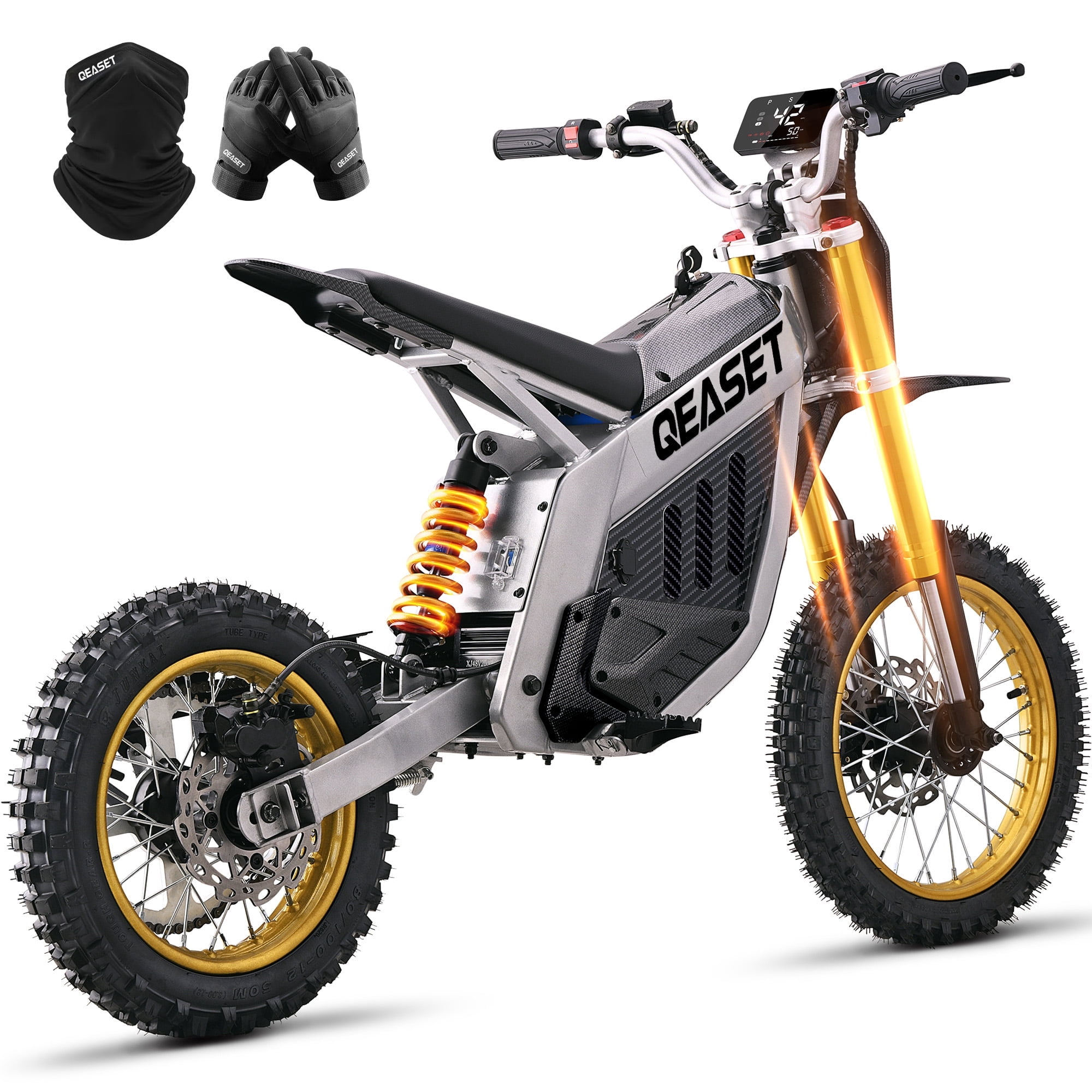 QEASET Dirt Bike DZ009 Electric-Powered Dirt Bike - Peak-3000W 48V 30AH Teens Adults Electric Dirt Bike, Max 42Mph, Black for 16+