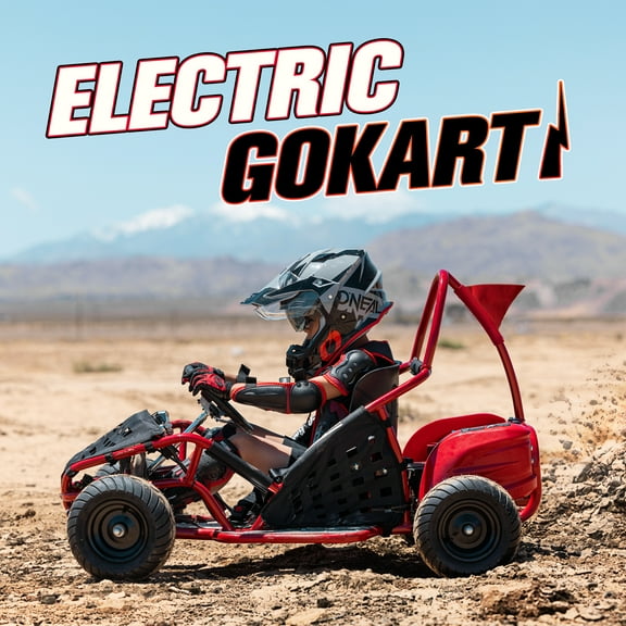 QEASET 48V Electric Go-Kart 1000W Brushless Motor, 20mph Max, 13" All-Terrain Tires, High-Tensile Steel Frame, 4-Point Seat Belt, 3-Speed Control, Hydraulic Disc Brake,Red