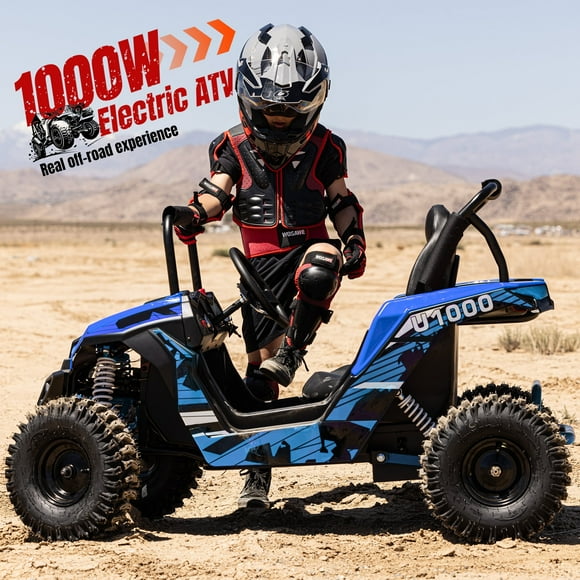 QEASET 48V UTV Electric Off-Road Vehicle for Adults, 3-Speed with Safety Lock, Shock Absorbers, Disc Brakes, Steel Frame & Adjustable Seat – All-Terrain Side-by-Side(Blue)