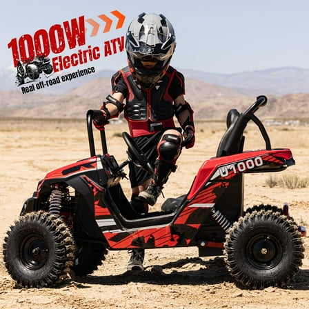 QEASET 48V UTV Electric Off-Road Vehicle for Adults, 3-Speed with Safety Lock, Shock Absorbers, Disc Brakes, Steel Frame & Adjustable Seat – All-Terrain Side-by-Side(Red)