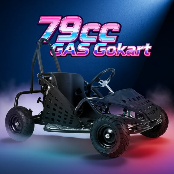 QEASET 79cc Gas Go Kart,2.5HP 4-Stroke,20Mph Go Kart Outdoor Race Toy, Holiday Gift(Black)
