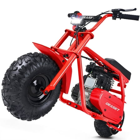 QEASET 99cc Dirt Bike, Gas Powered, 4-Stroke with LED Headlight 22MPH Minibike, Pull Start for Teenager and Adult, Red