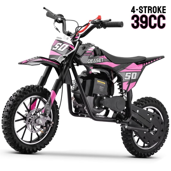 QEASET Gas Dirt Bike for Adults & Teens, 39CC 4-Stroke Gas Powered Mini Bike, Max Speed 20mph, Age13+(Pink)