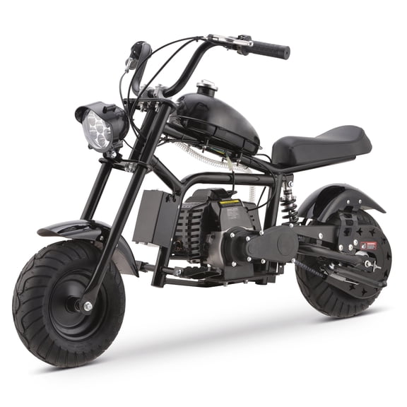 QEASET Gas Mini Chopper Bike, 40 CC 4-Stroke Dirt Bike with Big Headlight, Rear Shock Absorber, Metal Frame, Disc Brakes, Max Load 165Lbs, Up to 20Mph,Black
