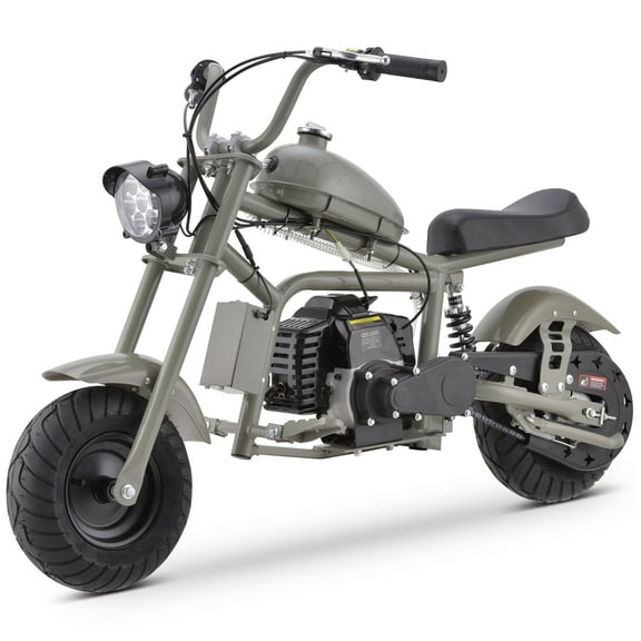 QEASET Gas Mini Chopper Bike, 49.4 CC 2-Stroke Dirt Bike with Big Headlight, Rear Shock Absorber, Metal Frame, Disc Brakes, Max Load 165Lbs, Up to 20Mph, Gary