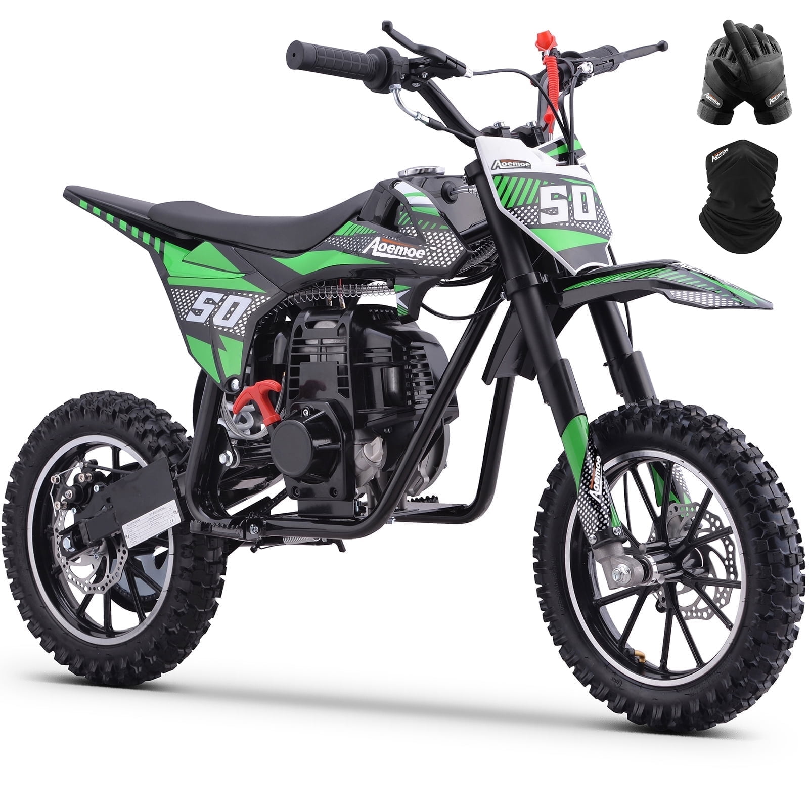 QEASET Gas Mini Dirt Bike, 39.4 CC 4-Stroke Dirt Bike, Rear Shock Absorber, Metal Frame, Disc Brakes, Max Load 165Lbs, Up to 20Mph, No Oil Mix Require, Green