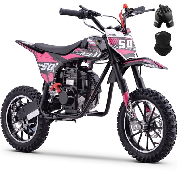 QEASET Gas Mini Dirt Bike, 39.4 CC 4-Stroke Dirt Bike, Rear Shock Absorber, Metal Frame, Disc Brakes, Max Load 165Lbs, Up to 20Mph, No Oil Mix Require, Pink