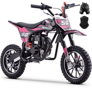 QEASET Gas Mini Dirt Bike, 39.4 CC 4-Stroke Dirt Bike, Rear Shock Absorber, Metal Frame, Disc Brakes, Max Load 165Lbs, Up to 20Mph, No Oil Mix Require, Pink