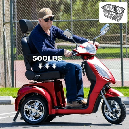 Upgrade Heavy Duty 3 Wheel Mobility Scooter for Seniors & Adults 500lbs Capacity,Arshin Electric Powered Wheelchair Device for Travel,800W All Terrain Mobility Scooter,31 Miles Range,7-15 Mph(Red)