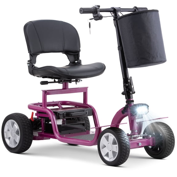QEASET Medical Grade Folding Mobility Scooter | 14 Mile Range | 300 lbs Capacity | Removable Lithium Battery | Electro-Mechanical Brakes | 4.35 MPH Safe Speed, Purple