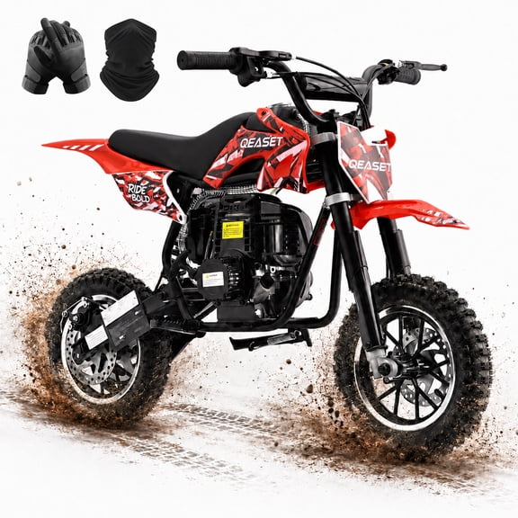 QEASET Red 39cc 4-Stroke Gas Mini Bicycle Ride-On Toy Off-Road Motorcycle, Rear Suspension, Disc Brakes, 165 lbs Capacity