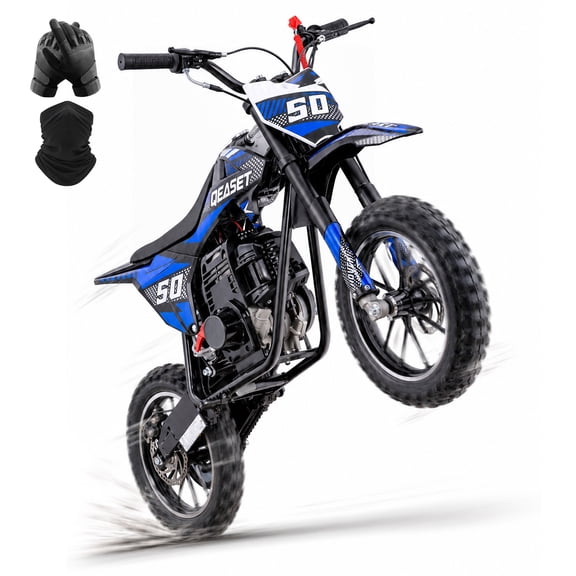 QEASET Mini Gas Powered Ride-On Motorcycle, 39CC 4-Stroke Engine with Disc Brakes, 20 MPH Top Speed, 6.3" Ground Clearance, Supports Up to 165 lbs, Minimal Assembly, Blue