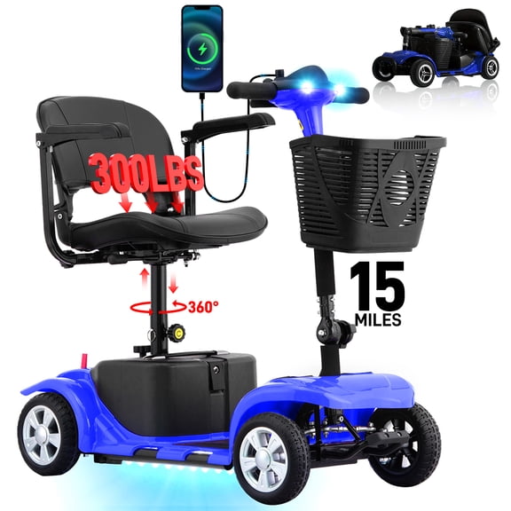 Arshin Mobility Scooter,4 Wheel Mobility Scooter for Adults,Senior,Electric Powered Wheelchair Chargeable Device for Travel,Blue