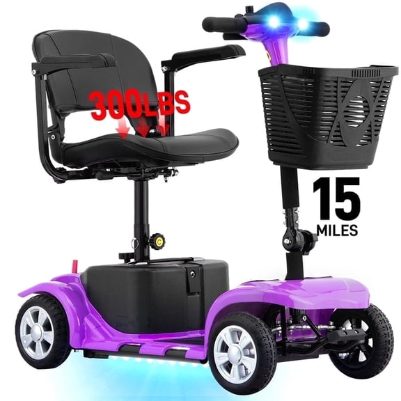 Arshin Mobility Scooter,4 Wheel Mobility Scooter for Adults,Senior,Electric Powered Wheelchair Chargeable Device for Travel,Purple