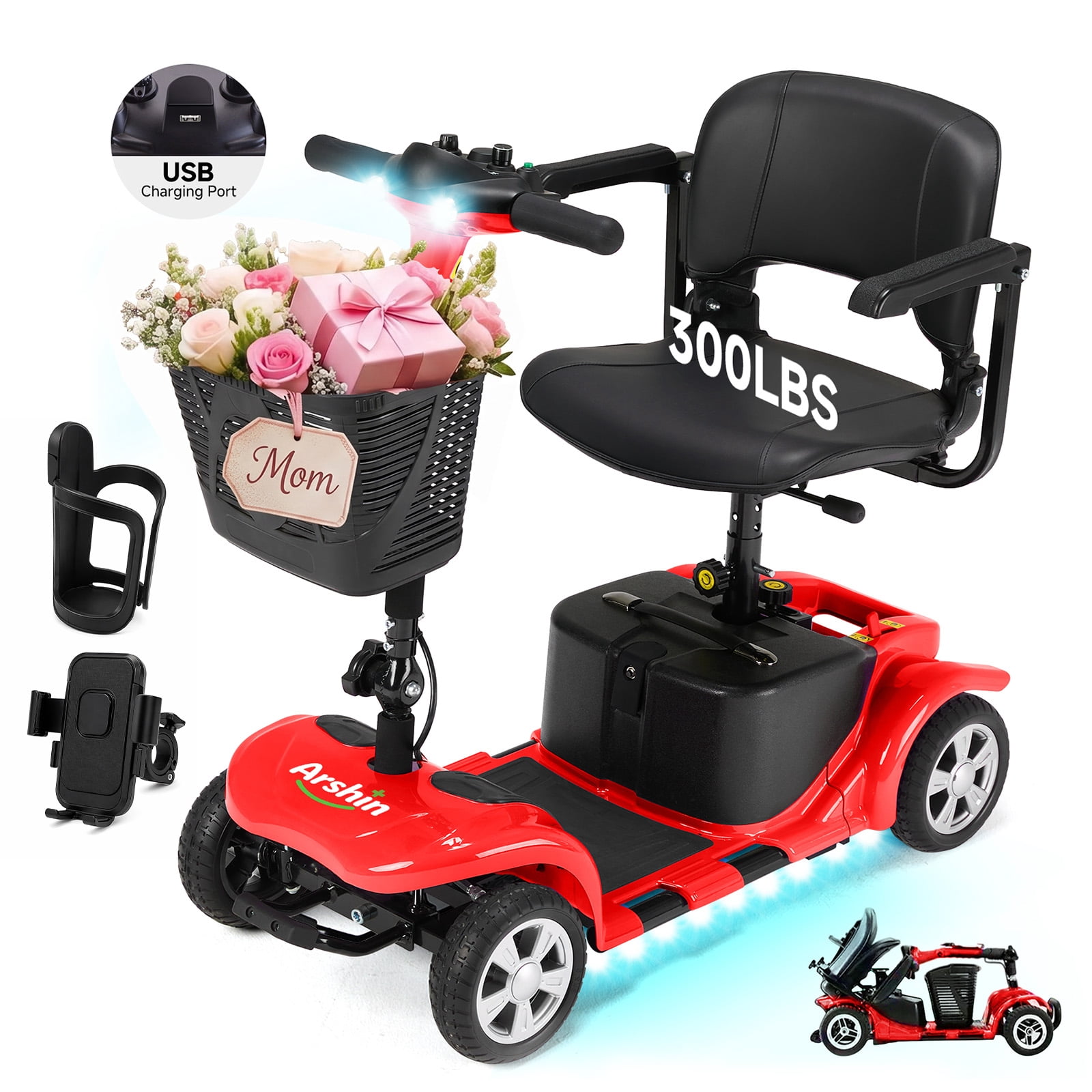 Arshin Mobility Scooter,4 Wheel Mobility Scooter for Adults,Senior