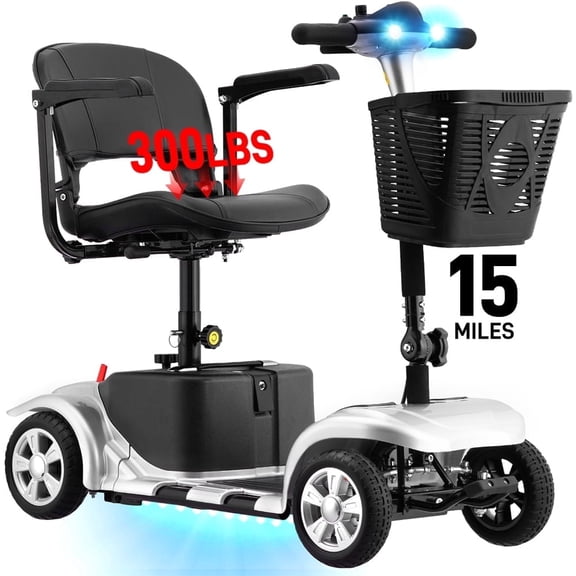 Arshin Mobility Scooter,4 Wheel Mobility Scooter for Adults,Senior,Electric Powered Wheelchair Chargeable Device for Travel,Silver