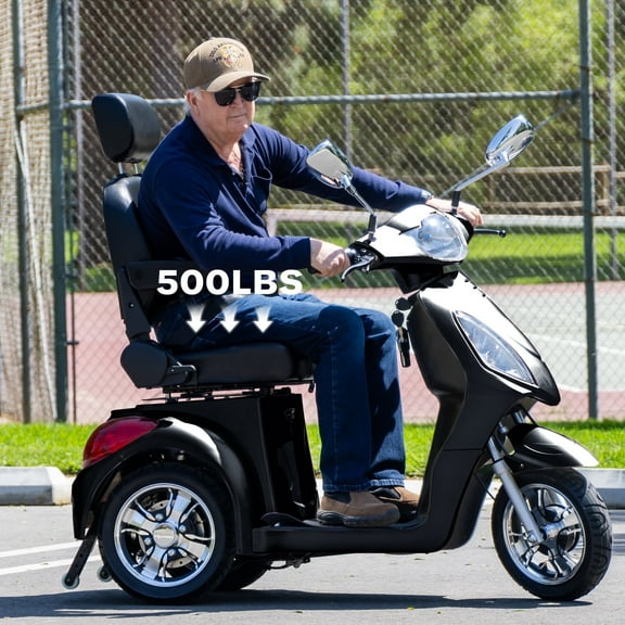 New & Improved 3-Wheel Mobility Scooter for Adults & Seniors - 500 lb Heavy Duty Capacity,31-Mile Range,800W Power for Outdoor Use by Arshin,All-Day Riding,Easy to Use(Black)