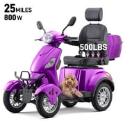 Arshin Mobility Scooters for Seniors & Adults,500lbs Capacity Heavy Duty Electric Mobility Scooters with 4 Wheels,800W Long Range Battery and Speed Adjust Medical Scooter(Purple)
