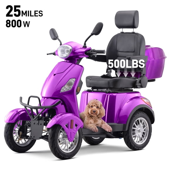 Arshin Mobility Scooters for Seniors & Adults,500lbs Capacity Heavy Duty Electric Mobility Scooters with 4 Wheels,800W Long Range Battery and Speed Adjust Medical Scooter(Purple)