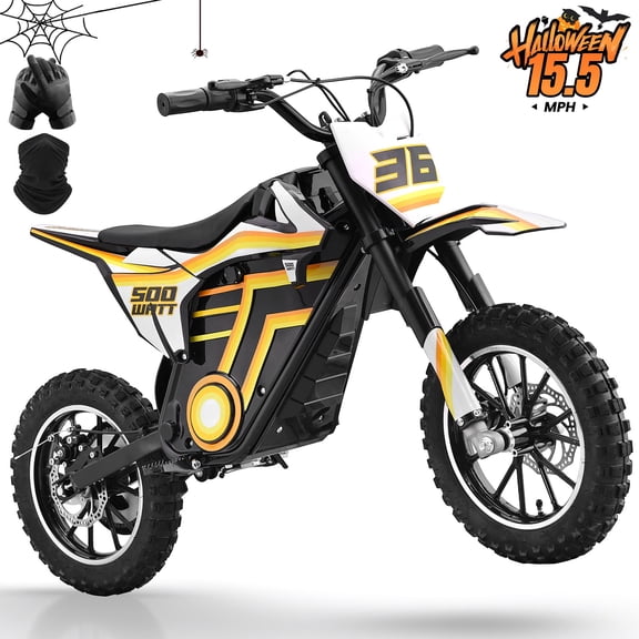 QEASET Motorcycle, Motorized Dirt Bikes for kids 8-14, 36V 500W – 15.5 MPH Top Speed, Dual Suspension, Yellow