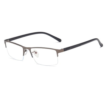 QECEPEI Blue Light Blocking Computer Glasses Metal Semi-Rimless Frame Rectangular Business Gaming Eyeglasses Clear Lens Matte Gray
