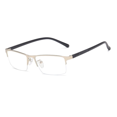 QECEPEI Blue Light Blocking Computer Glasses Metal Semi-Rimless Frame Rectangular Business Gaming Eyeglasses Clear Lens Matte Silver