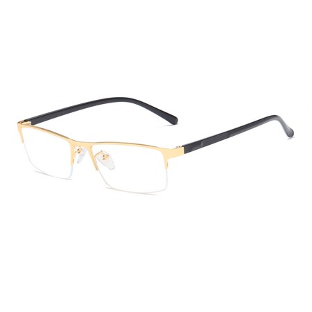 QECEPEI Blue Light Blocking Computer Glasses Metal Semi-Rimless Frame Rectangular Business Gaming Eyeglasses Clear Lens Shiny Gold