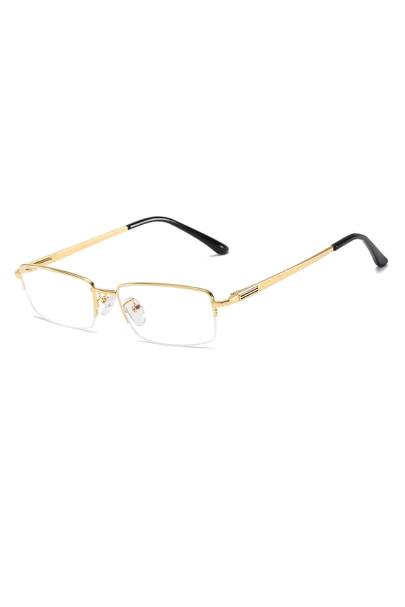 Half Rimless Blue Light Blocking Glasses,Metal Eyewear Frames Transparent Lens for Men's, Shiny Gold