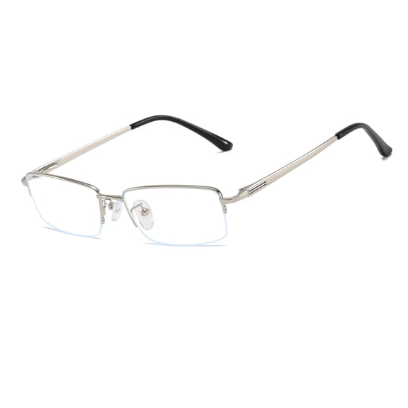 QECEPEI Half Rimless Metal Eyewear Frames Blue Light Blocking Transparent Lens Business Glasses for Mens, Shiny Silver