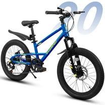 QEEKA 20 Inch Kids Mountain Bike，4.0"/2.125" Wide Non-Slip Tires,7-Speed with Front Suspension,Dual Disc Brakes and Steel Frame,Kids MTB Bicycle for Ages 6-12 Years Old,Blue