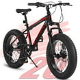 thumbnail image 1 of QEEKA 20 Inch Mountain Bike for Kids and Teenagers, High Carbon Steel Frame, Disc Brakes, Durable Wide Tires, Front Suspension, 7-Speed, Ideal for Snow and Off-Road Riding,Black+Red, 1 of 9