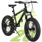 QEEKA 20 Inch Teenagers Mountain Bike,4.0/2.125 Wide Non-Slip Tires,7-Speed,with Front Suspension,Dual Disc Brakes and Steel Frame,Kids MTB Bicycle for Ages 6-12 Years Old,Blackish Green