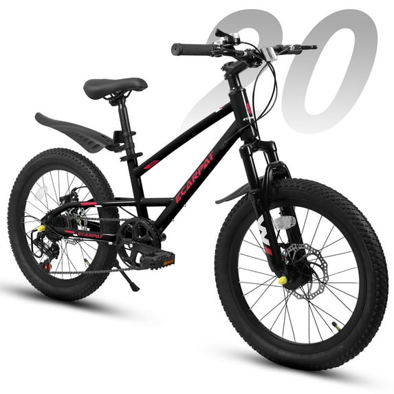 QEEKA 20" Kids Mountain Bike,Boys Girls Bike for Ages 6-12 with 7 Speeds Suspension Fork Disc Brakes,Rider Height 48-60 Inch,Christmas Birthday Gifts Kids Bicycles,Black