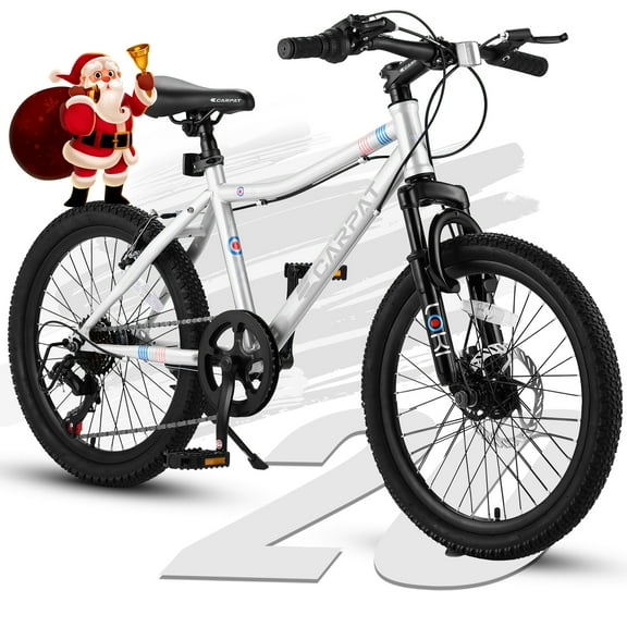 QEEKA 20" Mountain Bike,7 Speed Teenager Children Kids' Bicycles,Front Suspension Disc Brake Rear V-Brake,High Steel Frame for Outdoor Adventure,White