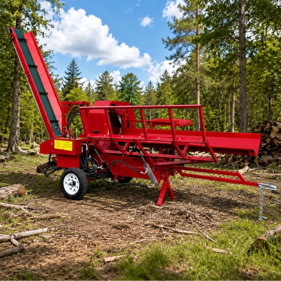 QEEKA 27T Firewood Processor & Log Splitter, 739cc Gas Engine, 17.32" Max Cut, 20" Chainsaw, Log Lifter, 3m Conveyor, 6-Way Hydraulic Wedge, Portable, for Home, Farm, Small Business