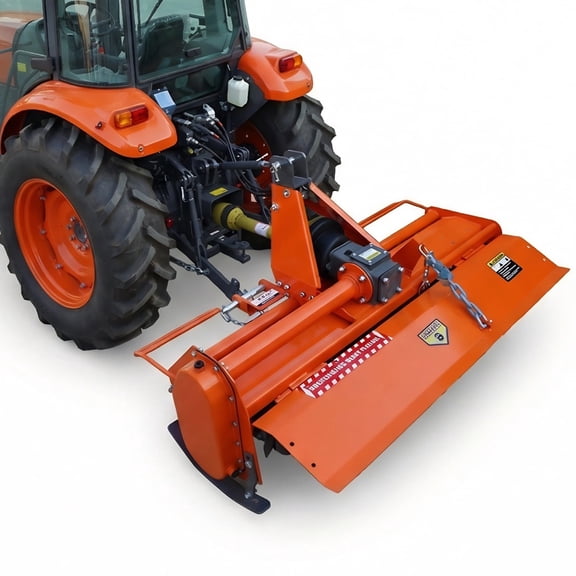 QEEKA 53" Rotary Tiller Attachment for Cat 1 Tractors, 540 RPM PTO Driven,5" Deep Cultivator with Replaceable L-Shaped Tines