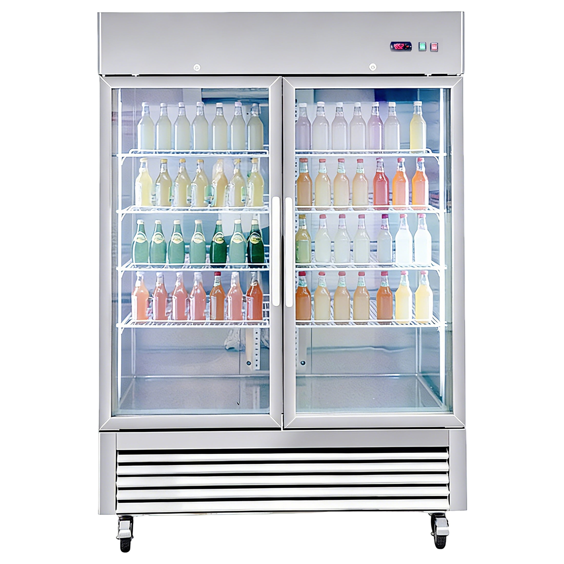 CTOSPOATO 54"W Commercial Refrigerator 2 Glass Door Stainless Steel Interior and Exterior Construction,42.2 Cu.ft.for Restaurant,Bar,Shop
