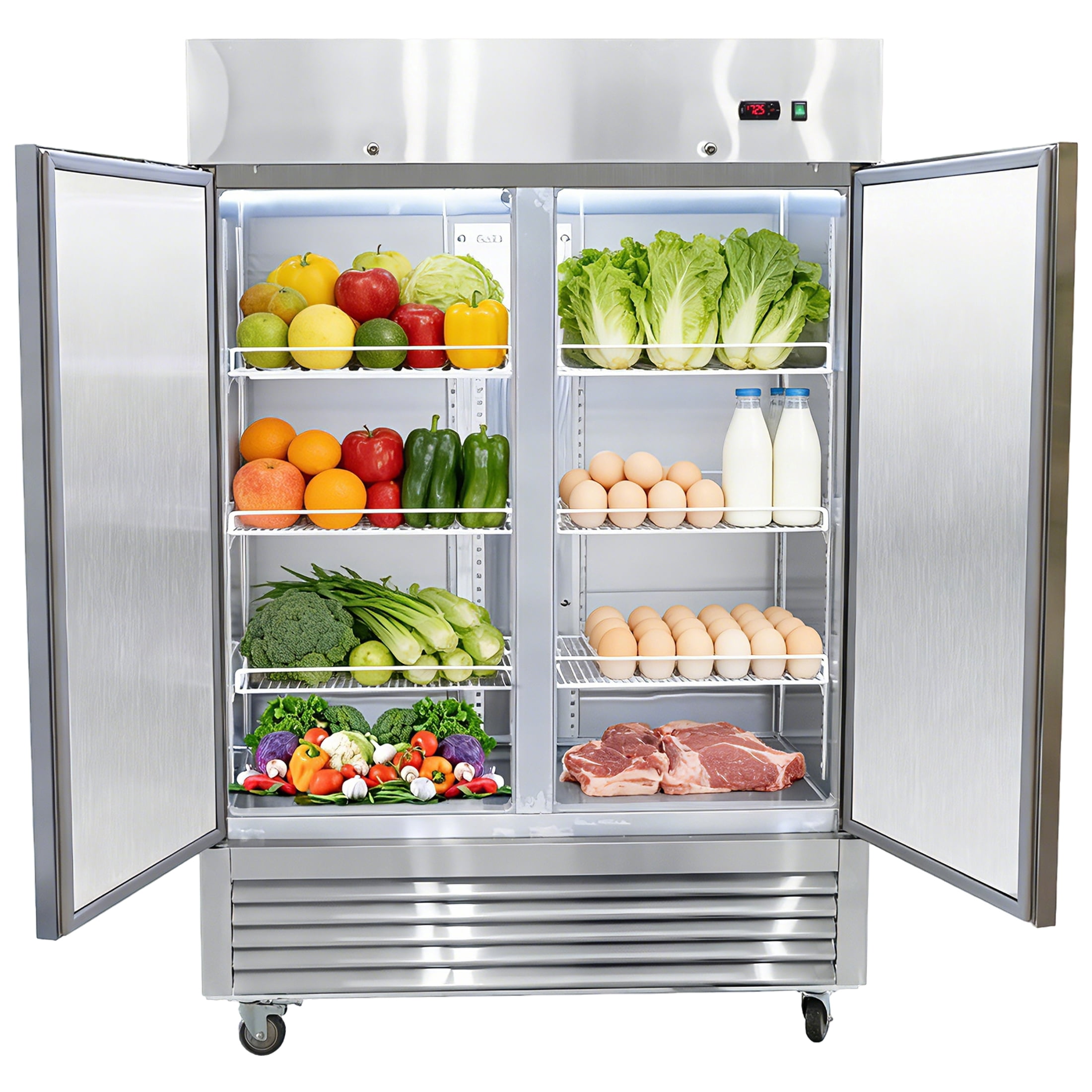 CTOSPOATO Commercial Refrigerator 54" W 2 Section 2 Solid Door Stainless Steel Interior and Exterior Construction Upright Fan Cooling 42.2 Cu.ft for Restaurant,Bar,Shop