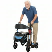 QEEKA Foldable Rollator Walkers with Seat for Seniors,350 lb Capacity,8'' Big Wheels,6-Position Height
