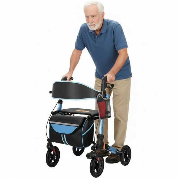 QEEKA Foldable Rollator Walkers with Seat for Seniors,350 lb Capacity,8'' Big Wheels,6-Position Height