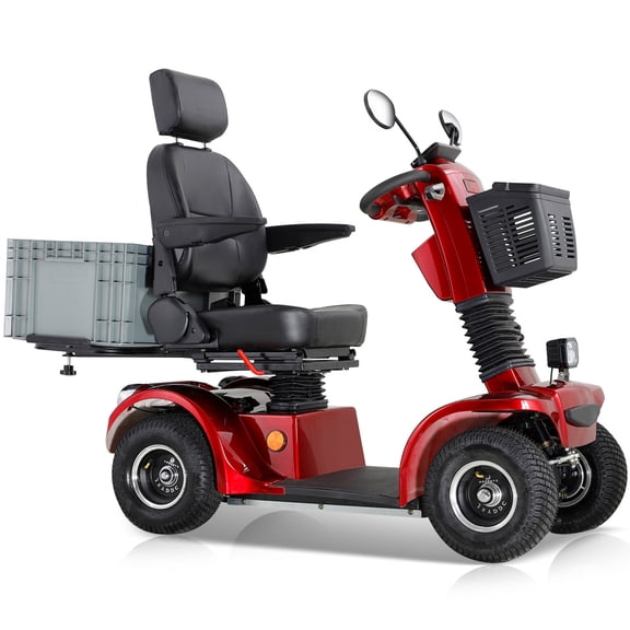 QEEKA Mobility Scooter,4 Wheels Mobility Scooter for Adults Seniors, Electric Folding Wheelchair Device for Travel,3-Speed Travel Long,Red