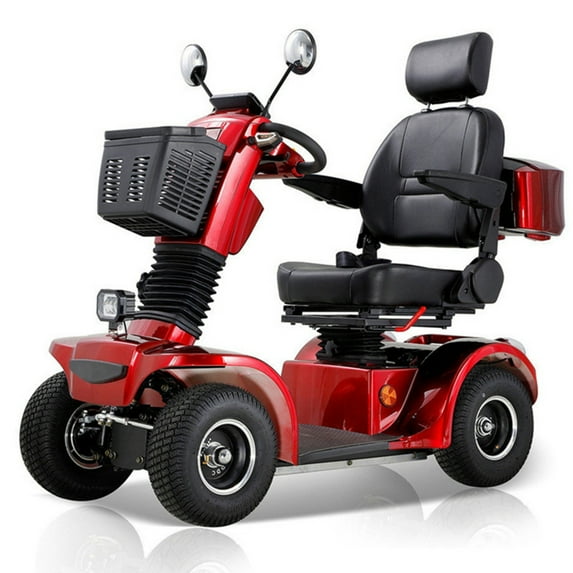 QEEKA Mobility Scooter,4 Wheels Mobility Scooter for Adults Seniors, Electric Folding Wheelchair Device for Travel,3-Speed Travel Long,Red