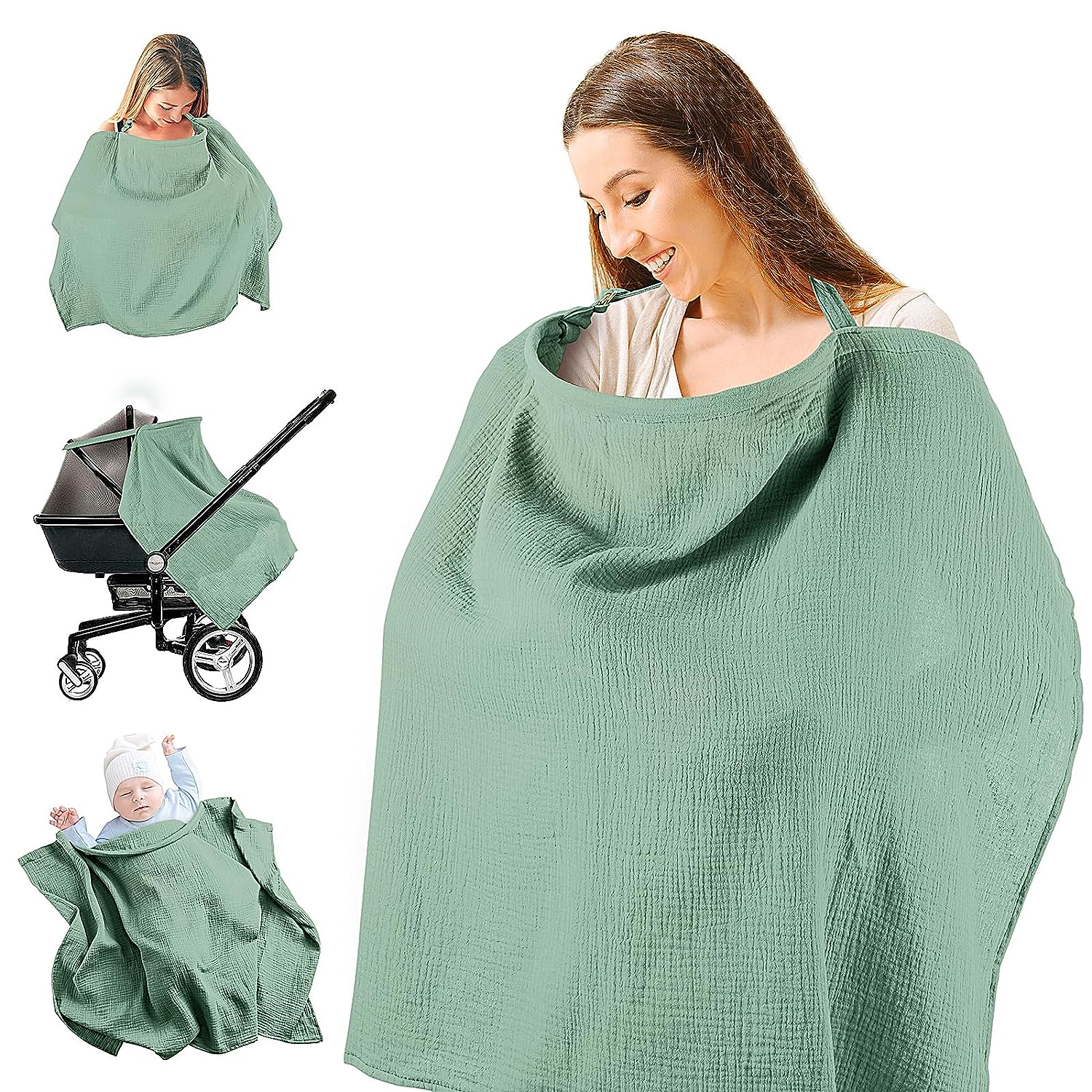 QEEMMY Nursing Cover for Breastfeeding Breathable Muslin Breastfeeding