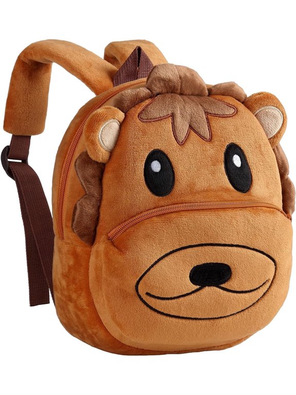 10" Toddler Backpack Kids Animal Lion Soft Plush Bag Mini Travel Bag for Girl Boy 2-5Y