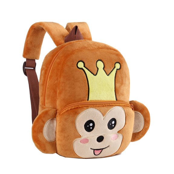 QEFJNO 10" Toddler Backpack Kids Crown Monkey Soft Plush Bag Mini Travel Bag for Girl Boy 2-5Y